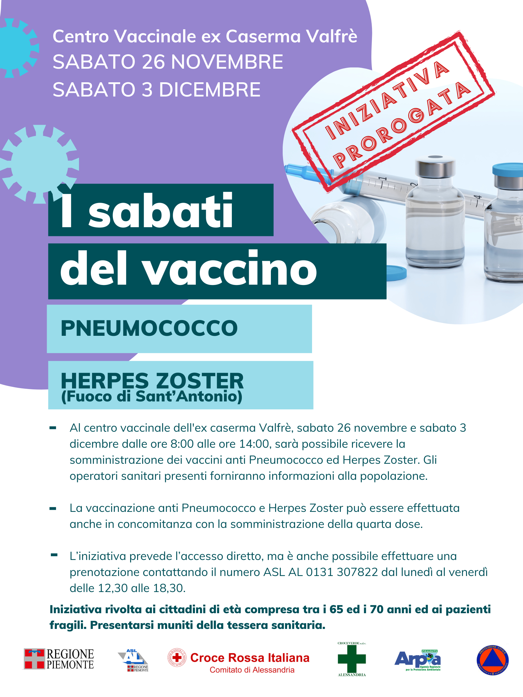 Prorogata per fino al 3 dicembre l'iniziativa di vaccinazione contro lo Pneumococco e l’Herpes Zoster (fuoco di Sant’Antonio)